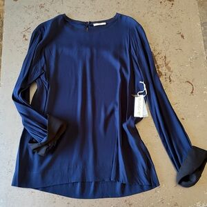 Gold Hawk Navy w/ Black Cuffs Blended Silk Stretch Blouse; *NWT*.  Small